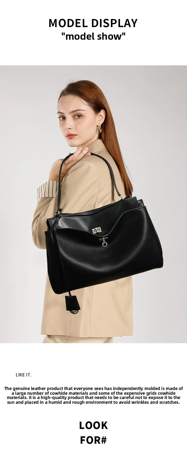 Large Capacity Women's Leather Handbag High-End Single Shoulder Crossbody Tote for Commuting