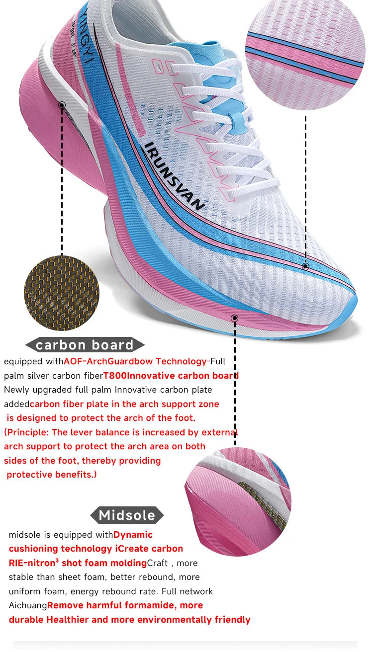 IRUNSVAN 2025 Carbon Shoes Trail Running Shoes Marathon Air Cushion Men Sports Running Shoes Original Trendy Casual Unisex