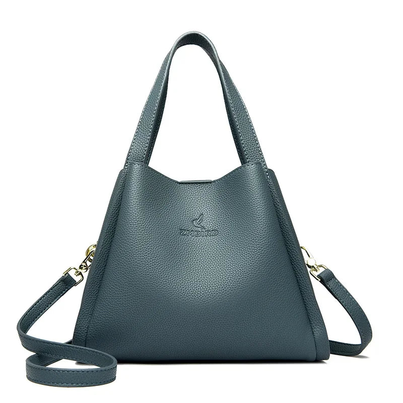 Genuine Brand Sturdy Durable Soft Leather Top-handle Bags Female Handbags Women 3 Layer Shoulder Crossbody Totes Messenger Bag
