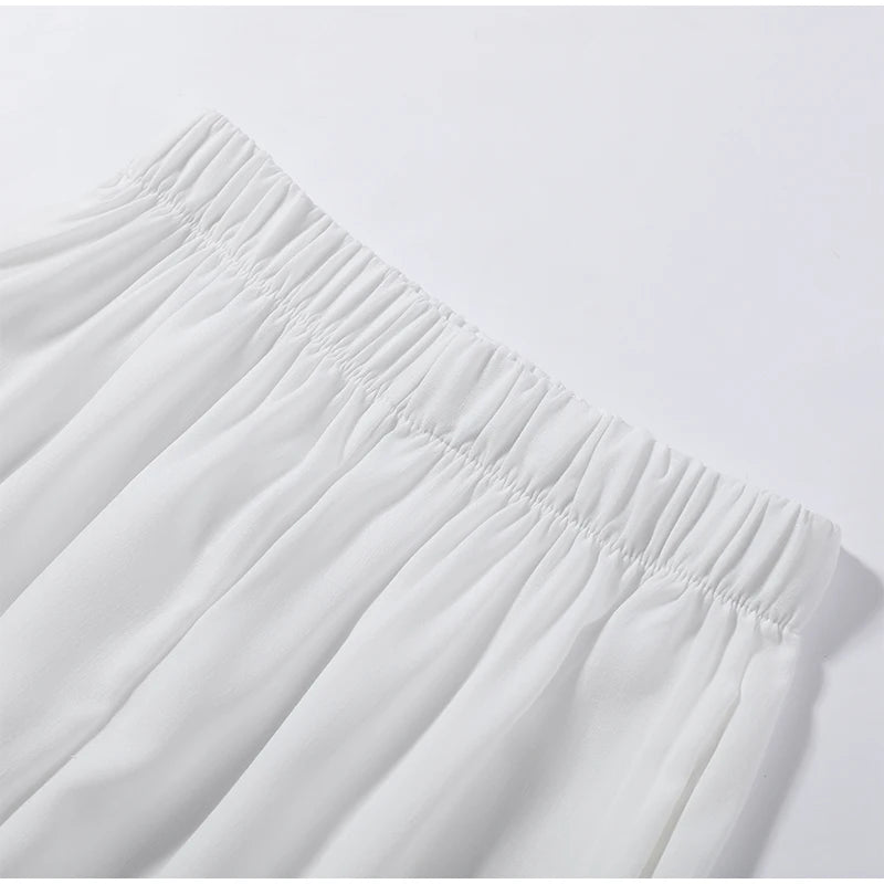 Women Pant Set Stand Collar Lace Sheer Sleeveless Split Front Top Wide Leg Solid Pant Casual Elegant Two Piece Set For Ladies