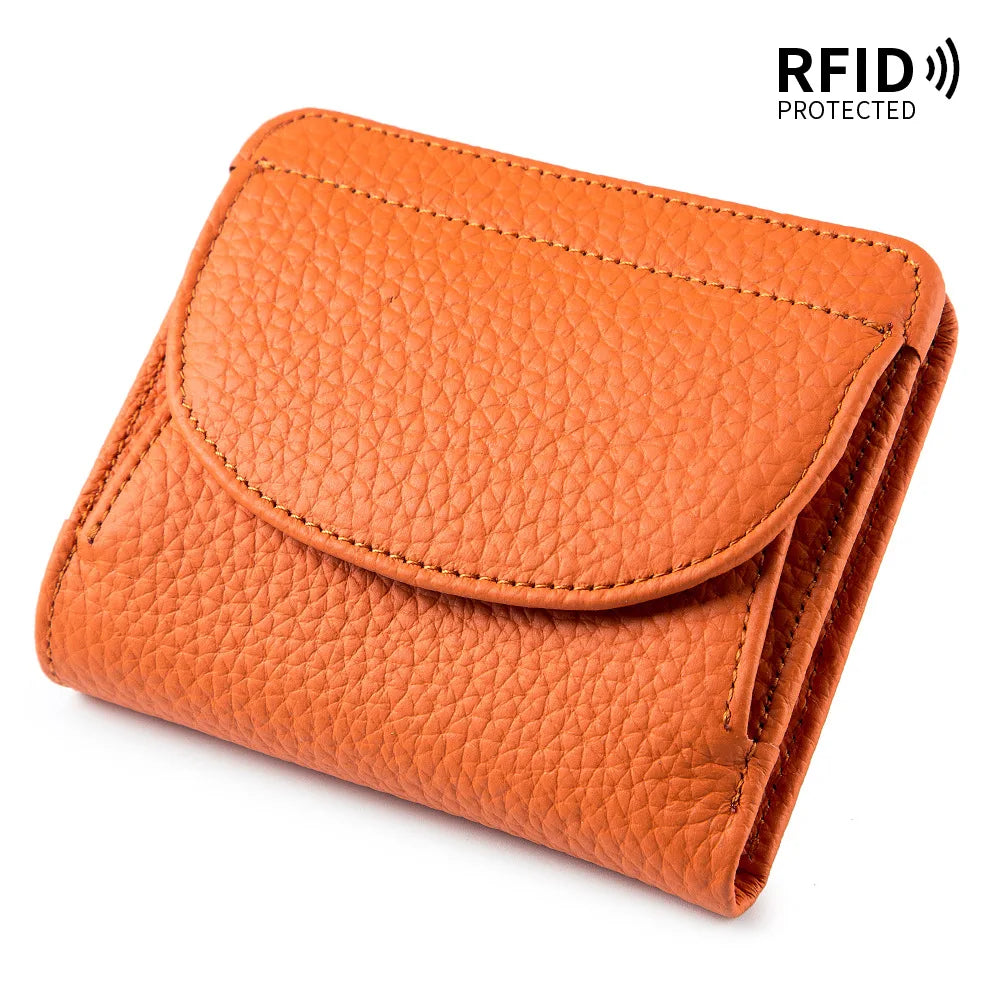 New Women Genuine Leather Mini Wallet RFID Folding Simple Ultra-thin Small Soft Cowhide Wallet Female Card Holder Coin Bags