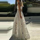 Elegant Boho Lace Embroidery 2-Piece Set | Sleeveless Crop Top & Maxi Skirt