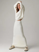 Women's V-Neck Knitted Sweater & Ankle-Length Skirt 2-Piece Set