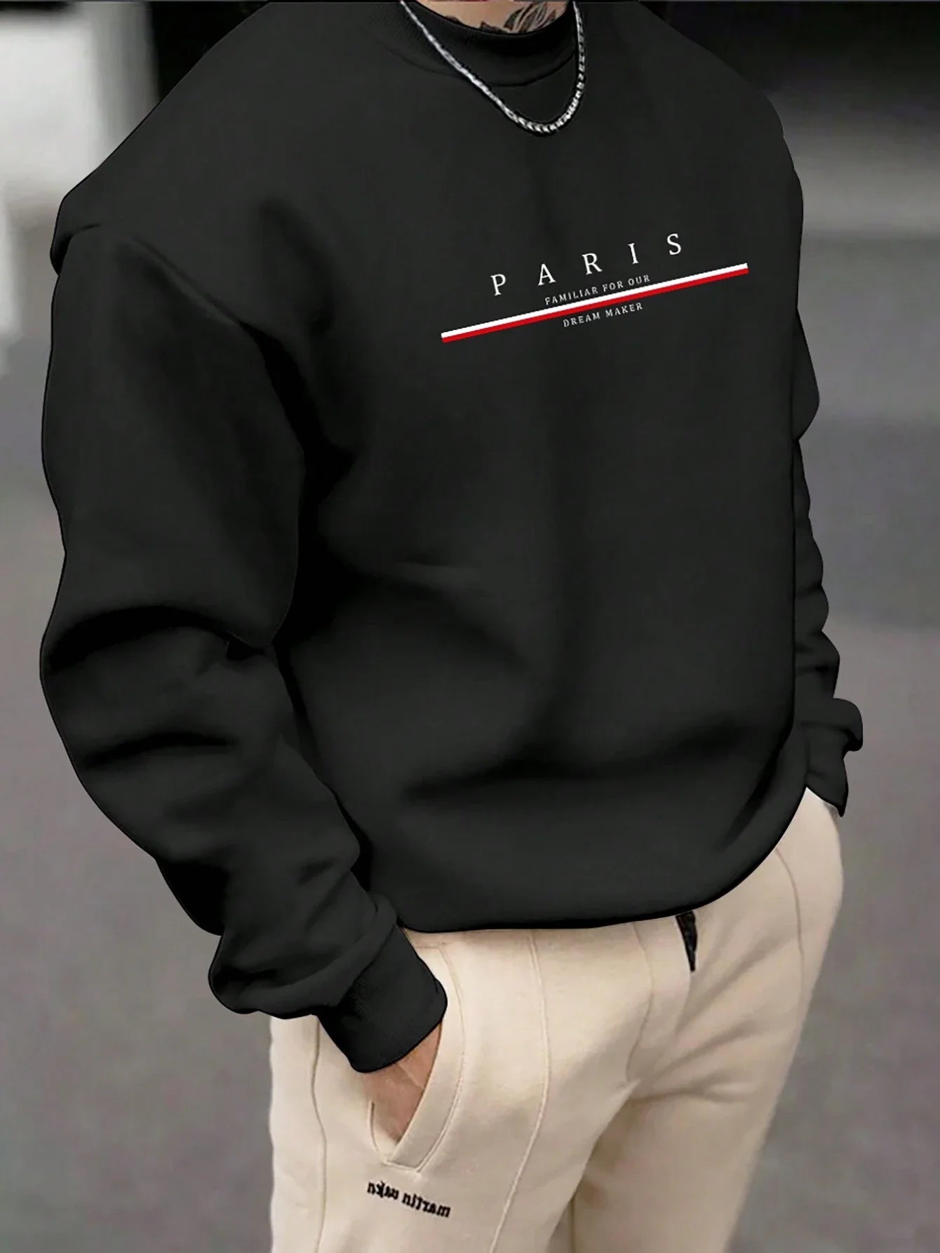 Paris Print Relaxed Fit Pullover – Premium Cotton Casual O-Neck Hoodie