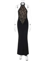 Lace Halter Backless Maxi Dress - Off-Shoulder Bodycon Party Gown