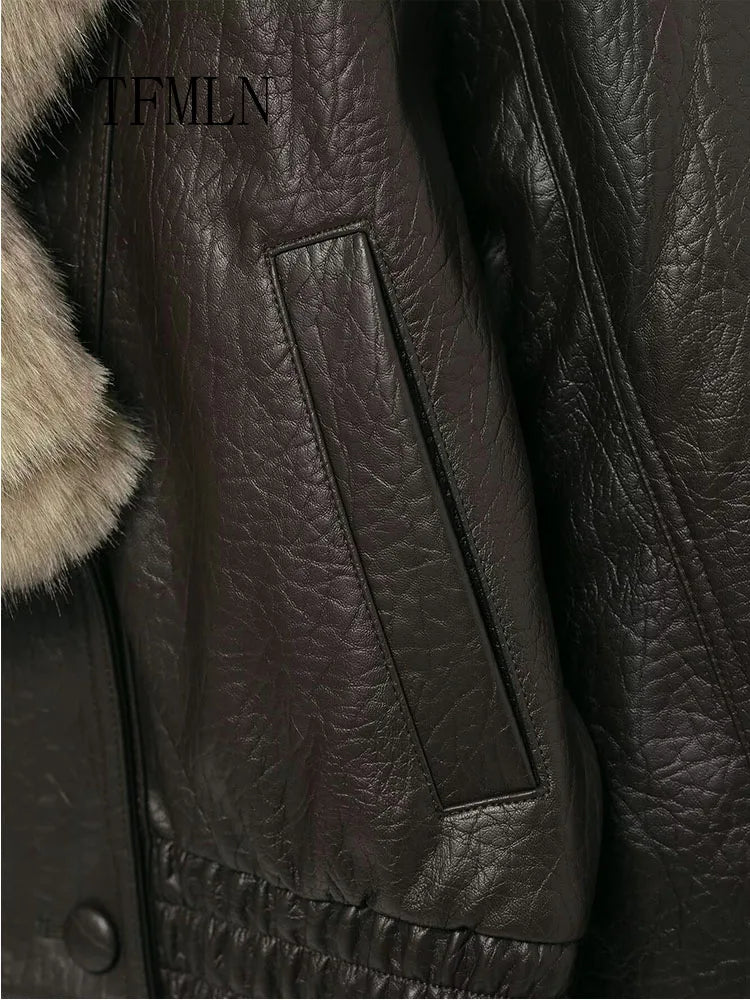 Oversized Faux Leather Winter Jacket