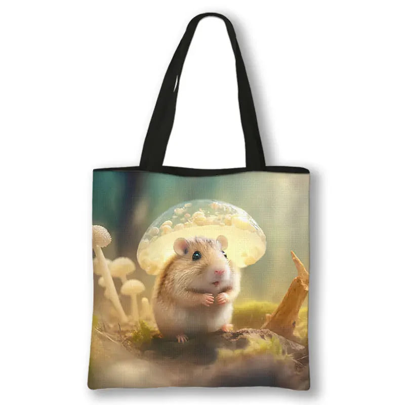 Kawaii Pet Guinea Pig Hamster Print Shoulder Bag Women Casual Handbags Large Capacity Totes Bag Eco Reusable Shopping Bags Gift