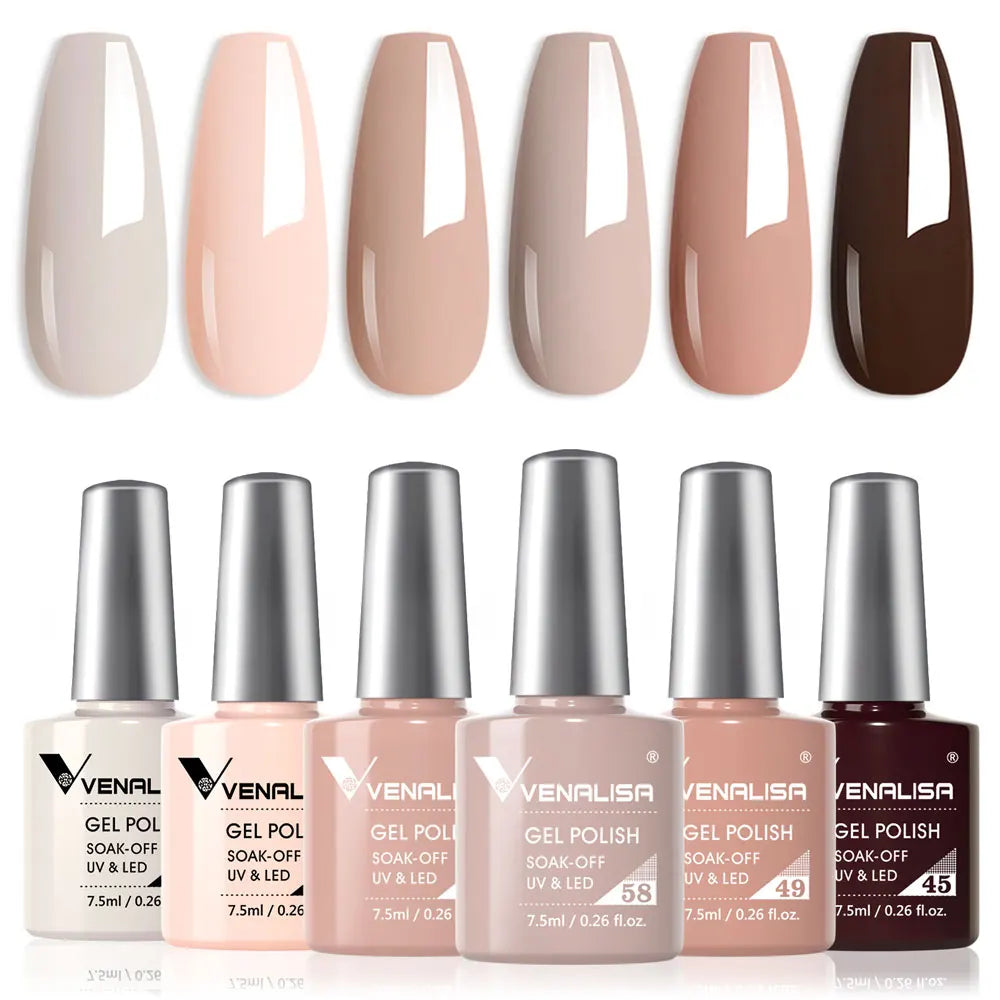 VENALISA 6pcs/kit Autumn Color Collection Fall Nails Brown Earth Gel Nail Polish TPO FREE Soak Off UV LED Semi Permanent Gel Set
