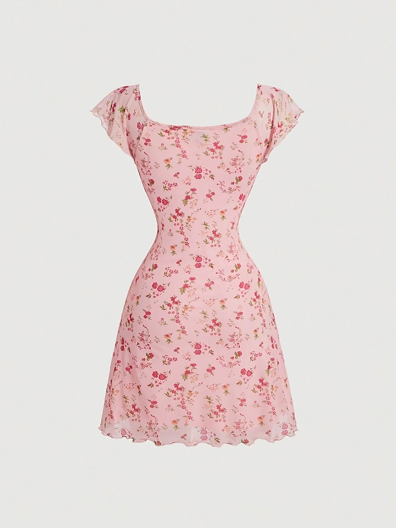 Floral Summer A-Line Dress – Ruffled Square Neck Backless Party Mini