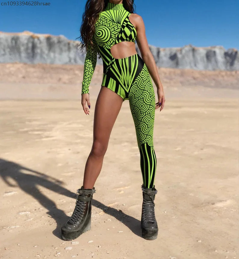 Women's Cyberpunk Rainbow Asymmetrical Bodysuit