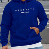 Men's Autumn and Winter Casual Fashionable Loose Brooklyn Classic Letter Printed Long-Sleeved Warm Hooded Pullover