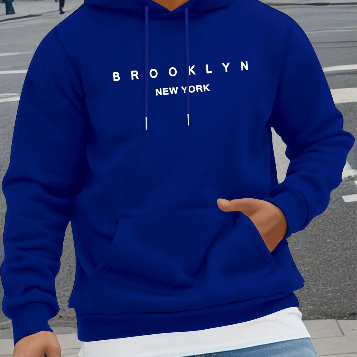 Men's Autumn and Winter Casual Fashionable Loose Brooklyn Classic Letter Printed Long-Sleeved Warm Hooded Pullover