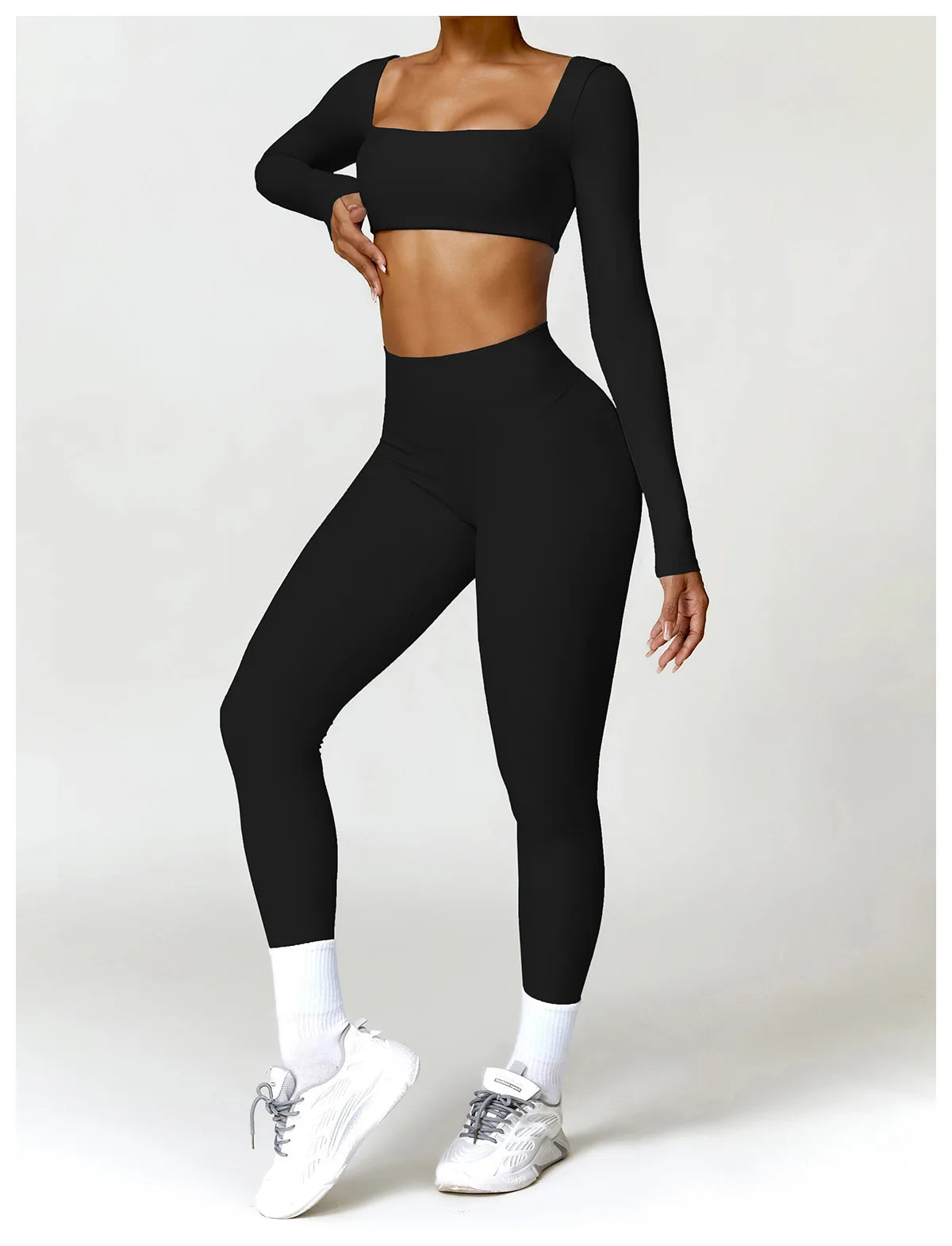 2-Piece Women's High-Waist Yoga Set – Seamless Long Sleeve Workout Suit