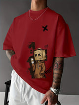 Men's Pure Cotton Graffiti Print Loose Fit Casual T-Shirt