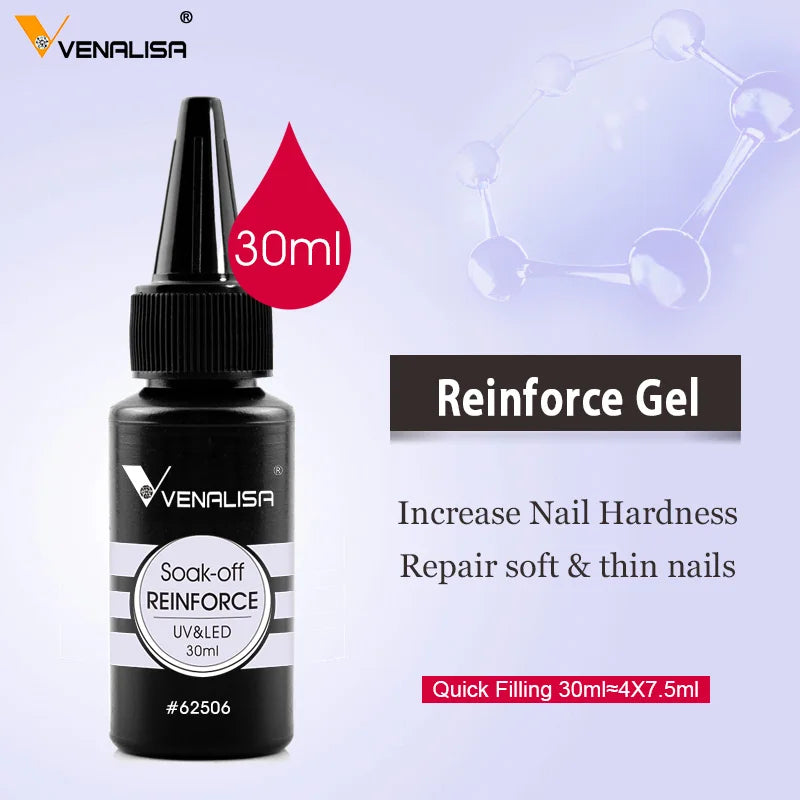 Venalisa Long Wear Tempered Top Coat Reinforce Gel Refill Package Soak Off UVLED Nail Gel Polish Big Volume 225g/30ml Base Gel