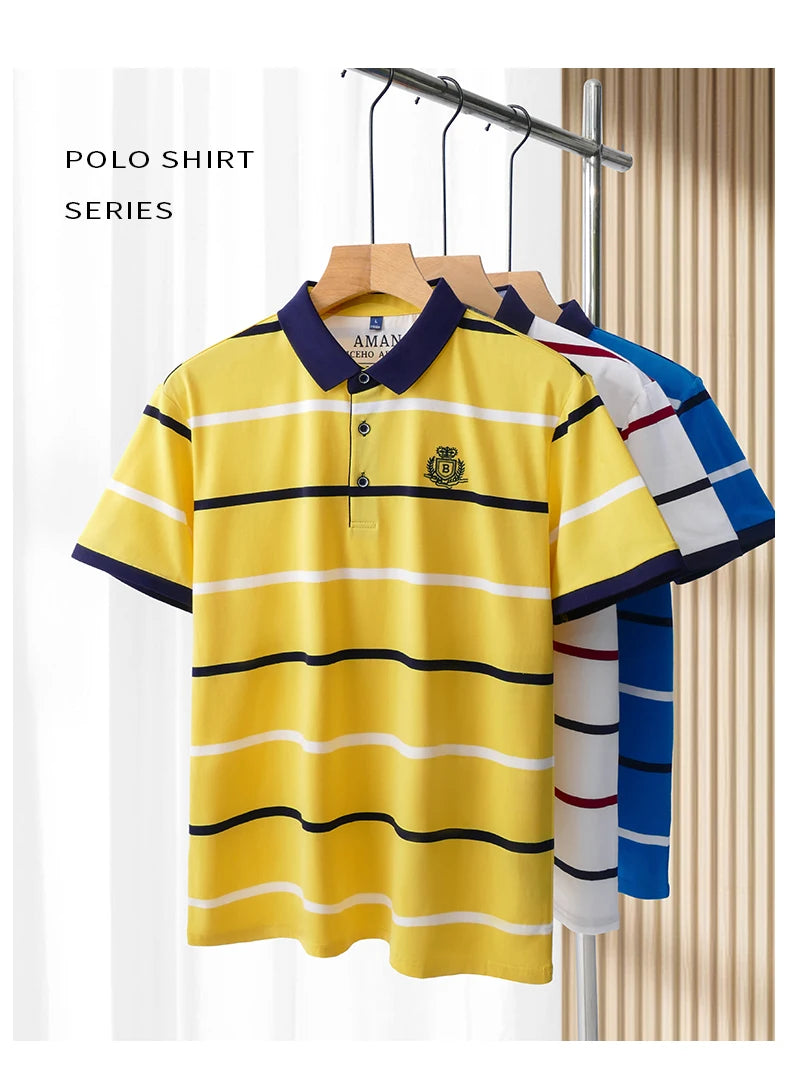 Men's Striped Polo | Letter Embroidery Summer Shirt