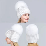 JERYAFUR Luxe Mink & Fox Fur Winter Hat for Women