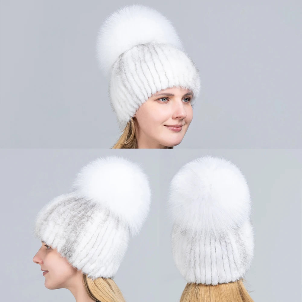JERYAFUR Luxe Mink & Fox Fur Winter Hat for Women