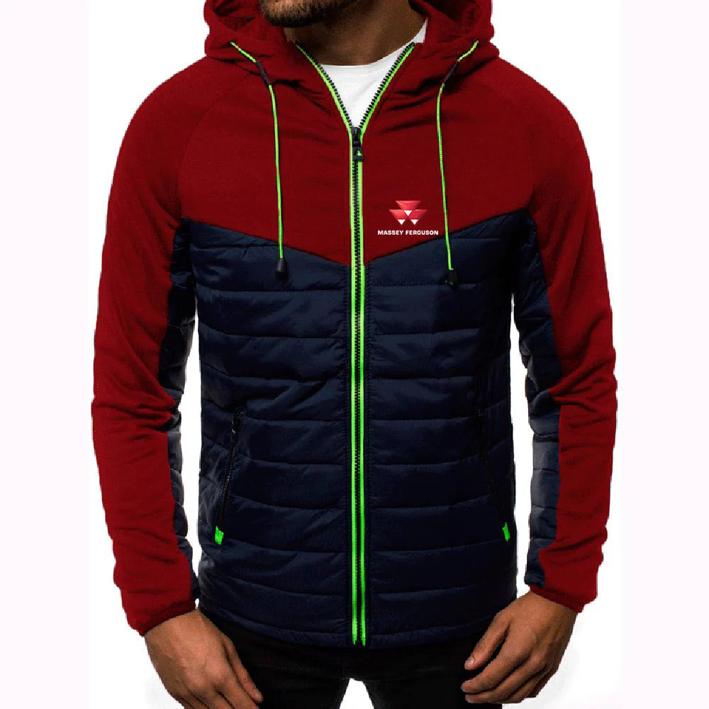 Massey Ferguson 2024 Men Printing New Autumn Warm Patchwork Hip Hop Seven-color Cotton-padded Jacket Hooded Tops