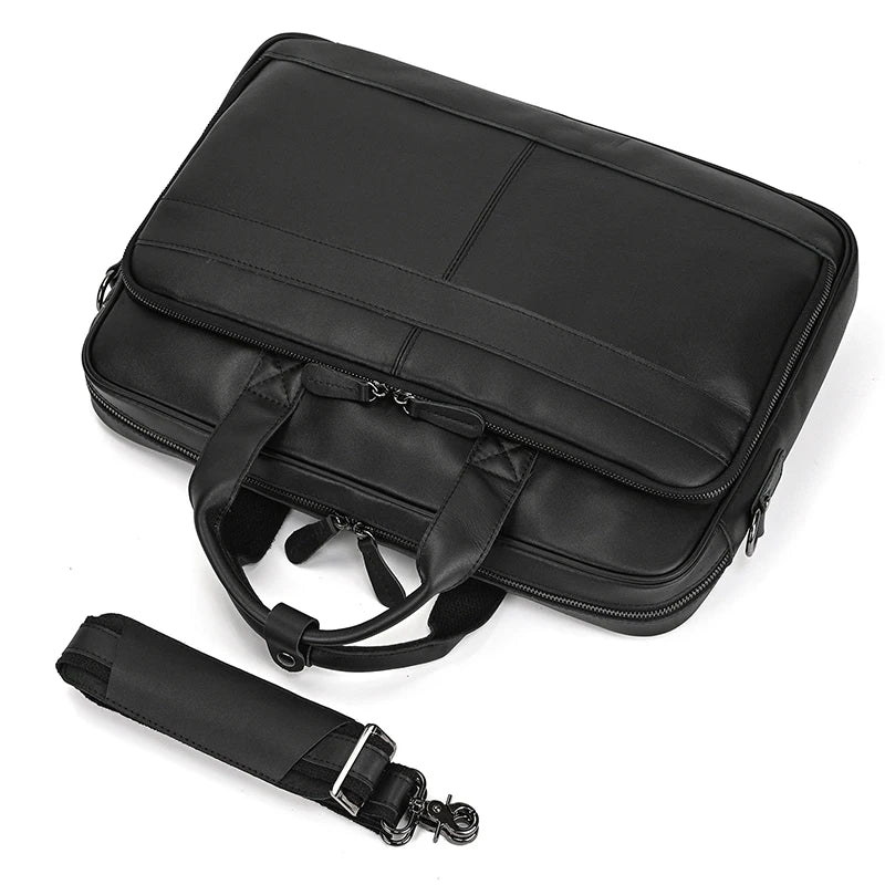Men Briefcase Genuine Leather Laptop Bag 14 15.6" PC Doctor Lawyer Computer Bag Cowhide Male Briefcase Leather Men Business Bag