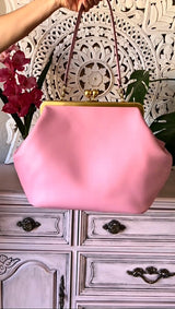 LOST IN VINTAGE Artificial Leather Soild Bag Large Balls Kiss-lock Large Big Clutch Handbag Proudly Carried In Hand 35x30x20cm