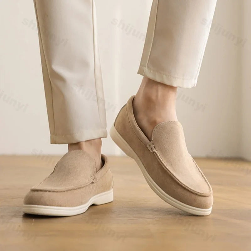 Men Flat Loafers 2025 Frosted Suede Flat Shoes Comfortable Non Slip Fashion Loafers Lightweight Trendy Outdoor Casual Shoes