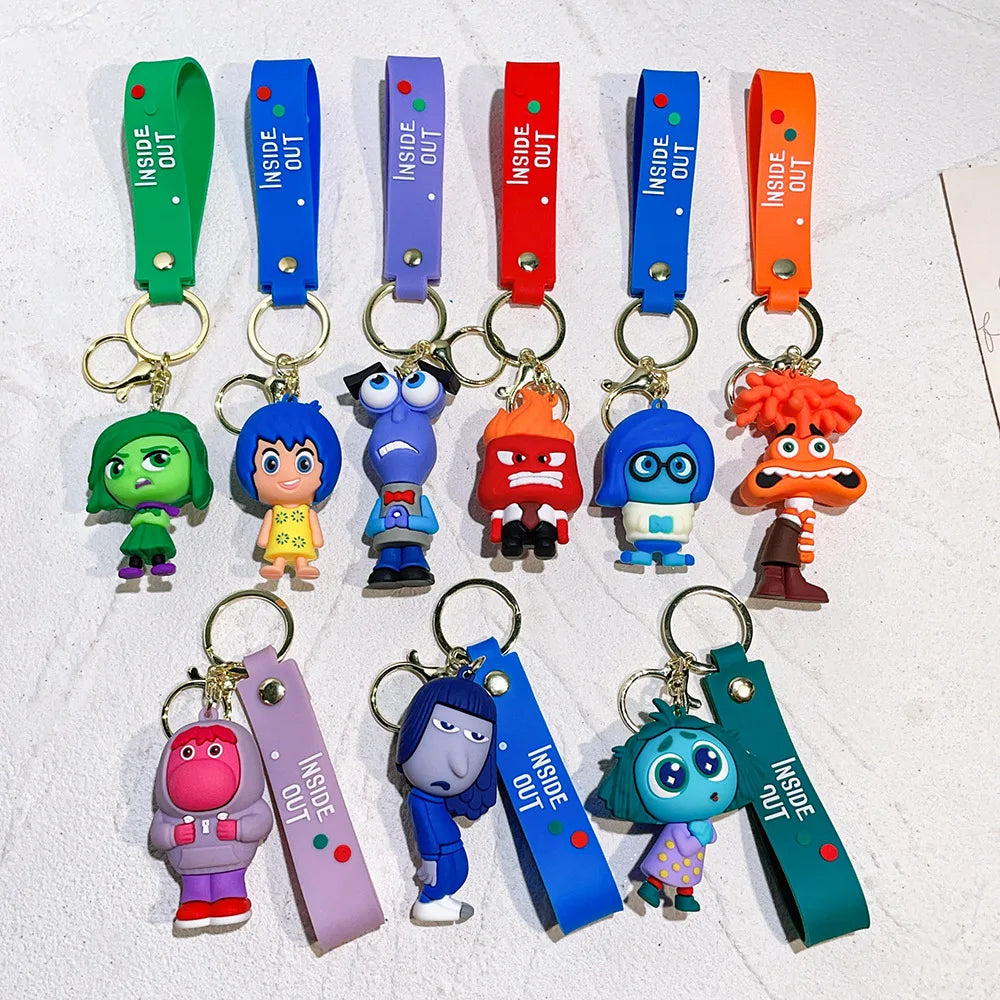 Anime Inside Out 2 Keychain Cartoon Cute Joy Sadness Anger Fear Doll Figure Keyring Schoolbag Lanyards Pendent Christmas Gift