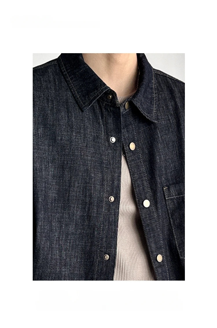 Men's American Vintage Washed Raw Denim Work Shirt Loose Fit Casual Trendy Overshirt Coat Premium Lyocell Spring Fall Streetwear