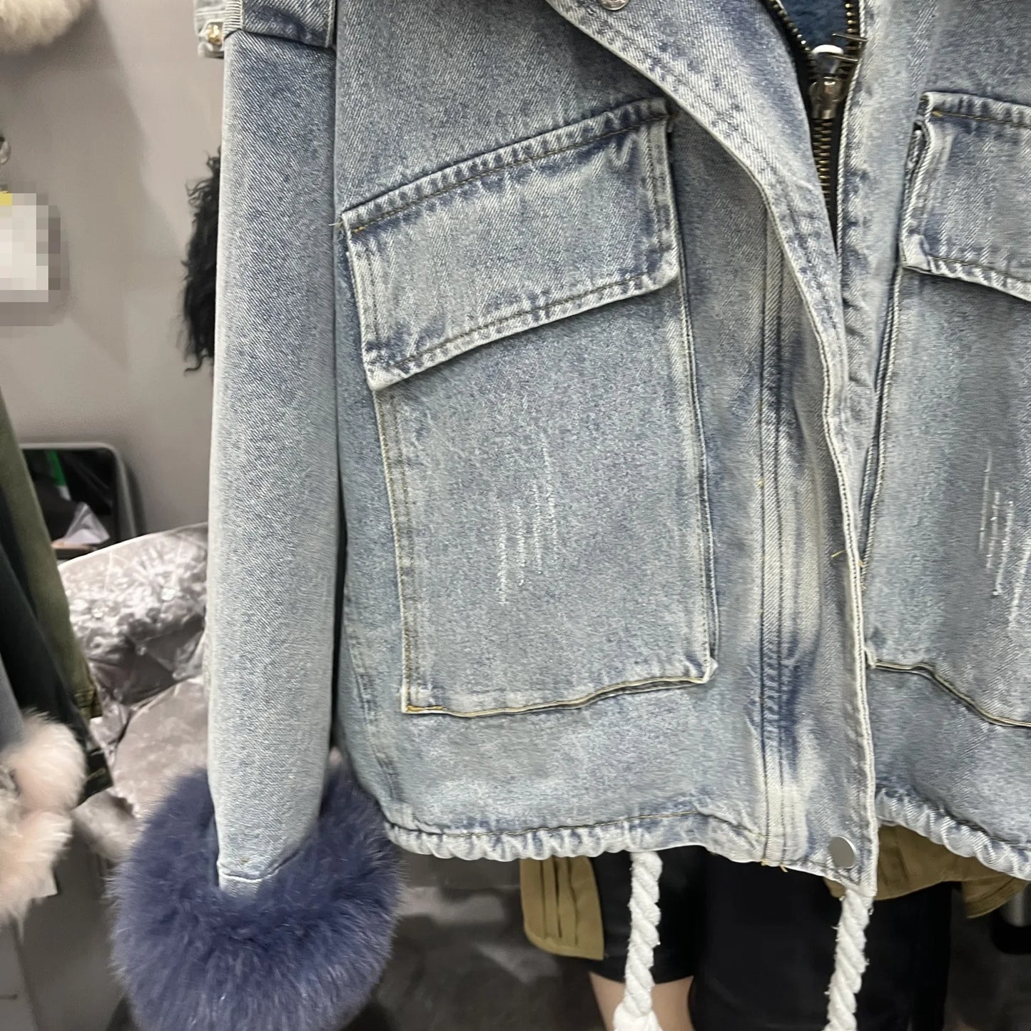 Women's Fox Fur Denim Winter Jacket – 2025 USA Streetwear Edition