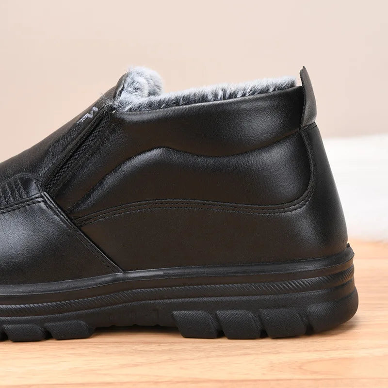 Men’s Waterproof Leather Snow Boots – Anti-Slip Winter Warmth