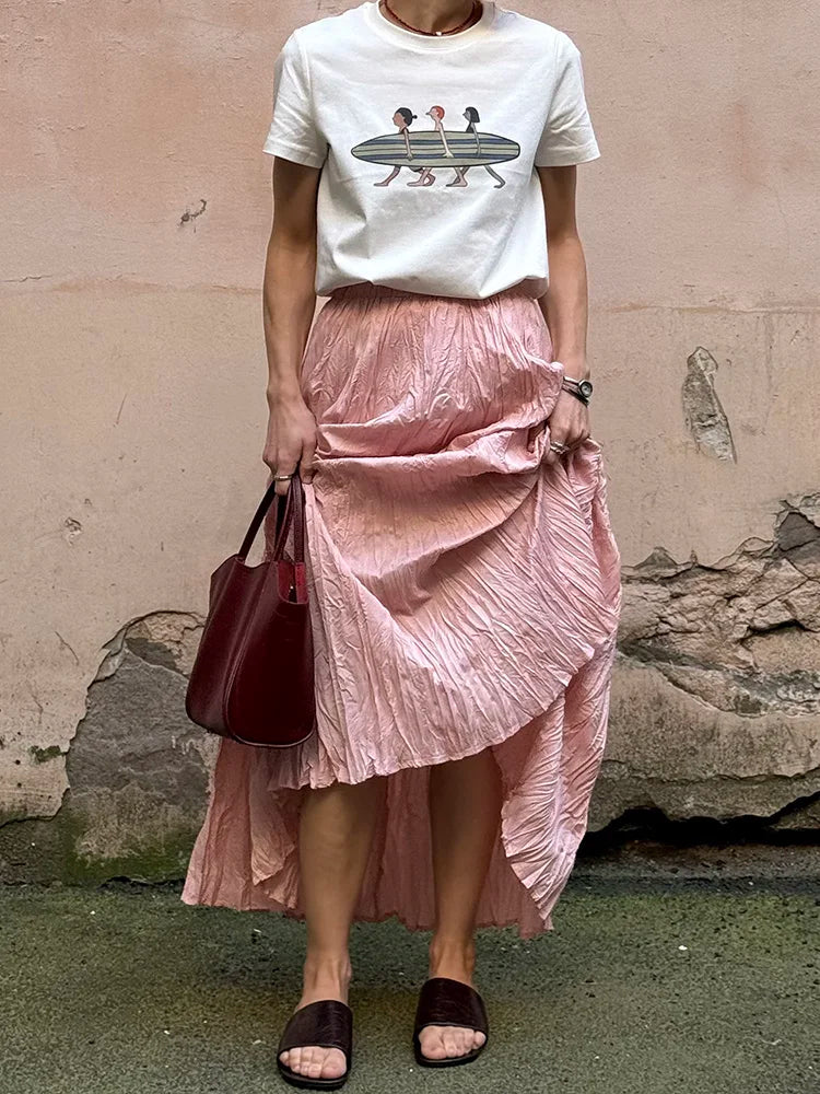 Women's Pleated Maxi Skirt – Elegant A-Line Beach Style