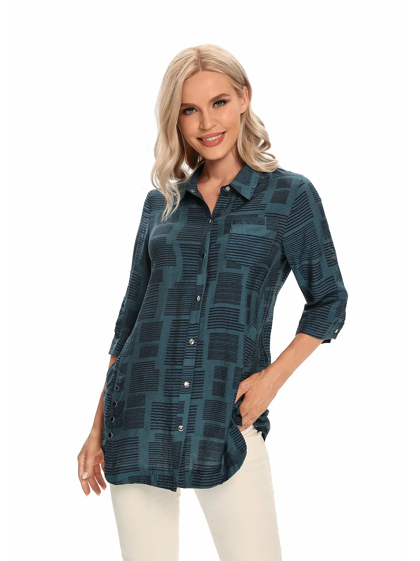 Unisex Plaid Loose-Fit Open-Front Casual Shirt
