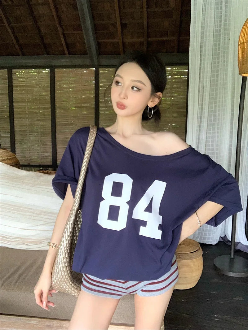 Vintage Print One-Shoulder Tee