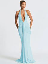 Elegant Deep V-Neck Halter Maxi Dress