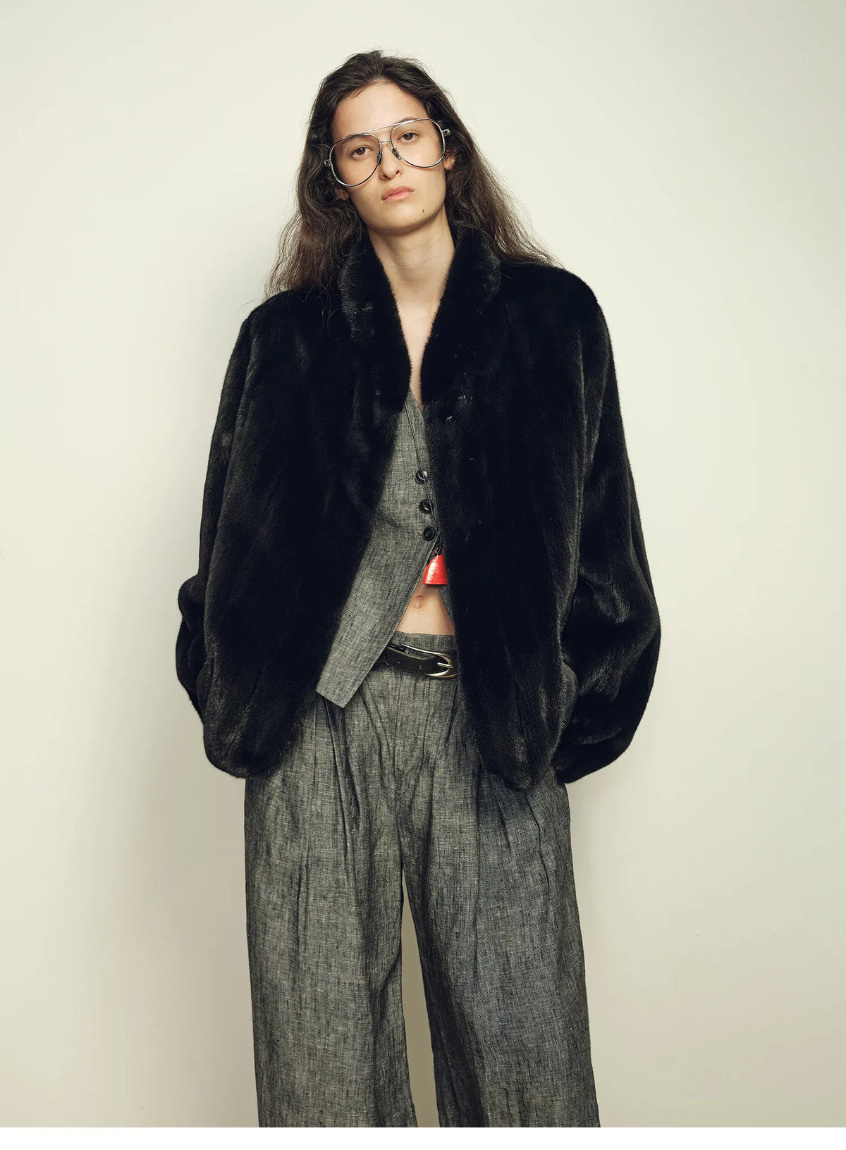 Women's Short Faux Fur Coat with Stand Collar