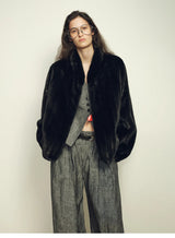 Women's Short Faux Fur Coat with Stand Collar