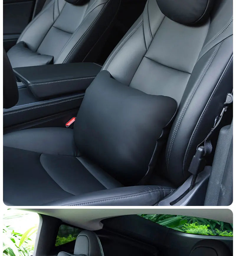 OULEX For Tesla Model 3 Y/Juniper Flocking/Leather Car Seat Neck Pillow Soft Memory Neck Pillow High-Quality Headrest Support