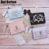 Kawaii Sweet Japanese Lolita Bow Wallet JK Harajuku Y2K Lace Rhinestone Short Wallet Mini Purse Card Holder Women Girls Gift