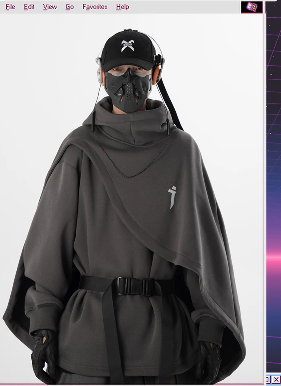 Oversized High-Collar Techwear Pullover Hoodie