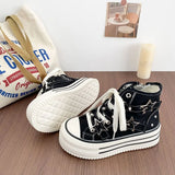 Women's High-Top Canvas Platform Sneakers — Rivet Buckle Lace-Up