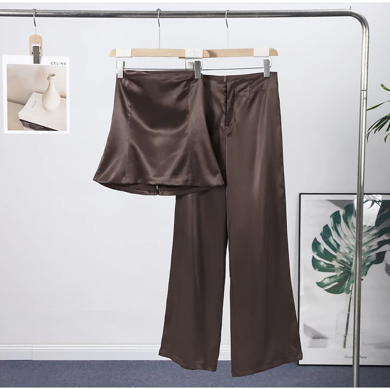 Floral Strapless Vest & Straight-Leg Trouser Set