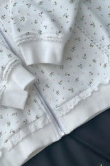 Women's Cat & Floral Print Zip-Up Hoodie