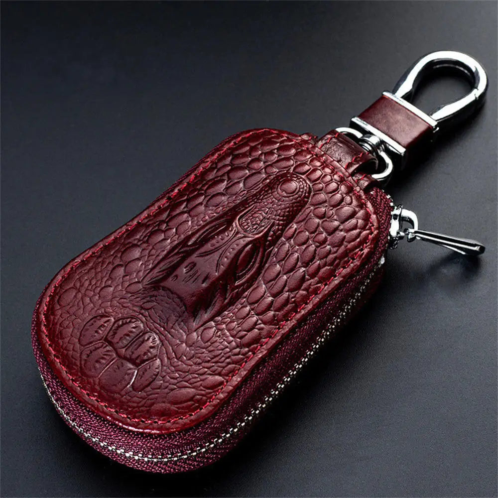 Portable Keychain Wallet for Men Women Large-Capacity Double Zipper Key Pouch Bag Suede Leather Key Case Unisex Coin Purse