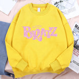 Pink Cartoon Letters Bratz Print Sweatshirts Mens Casual Fleece Clothes Creativity Warm Hoodie Autumn Loose Streetwear Pullover