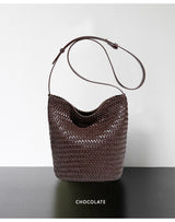 Luxury Women's Shopping Bag New High-End Hand-Woven Leather Bucket Bag Large-Capacity Shoulder Messenger Bag Commuter Tote Bag