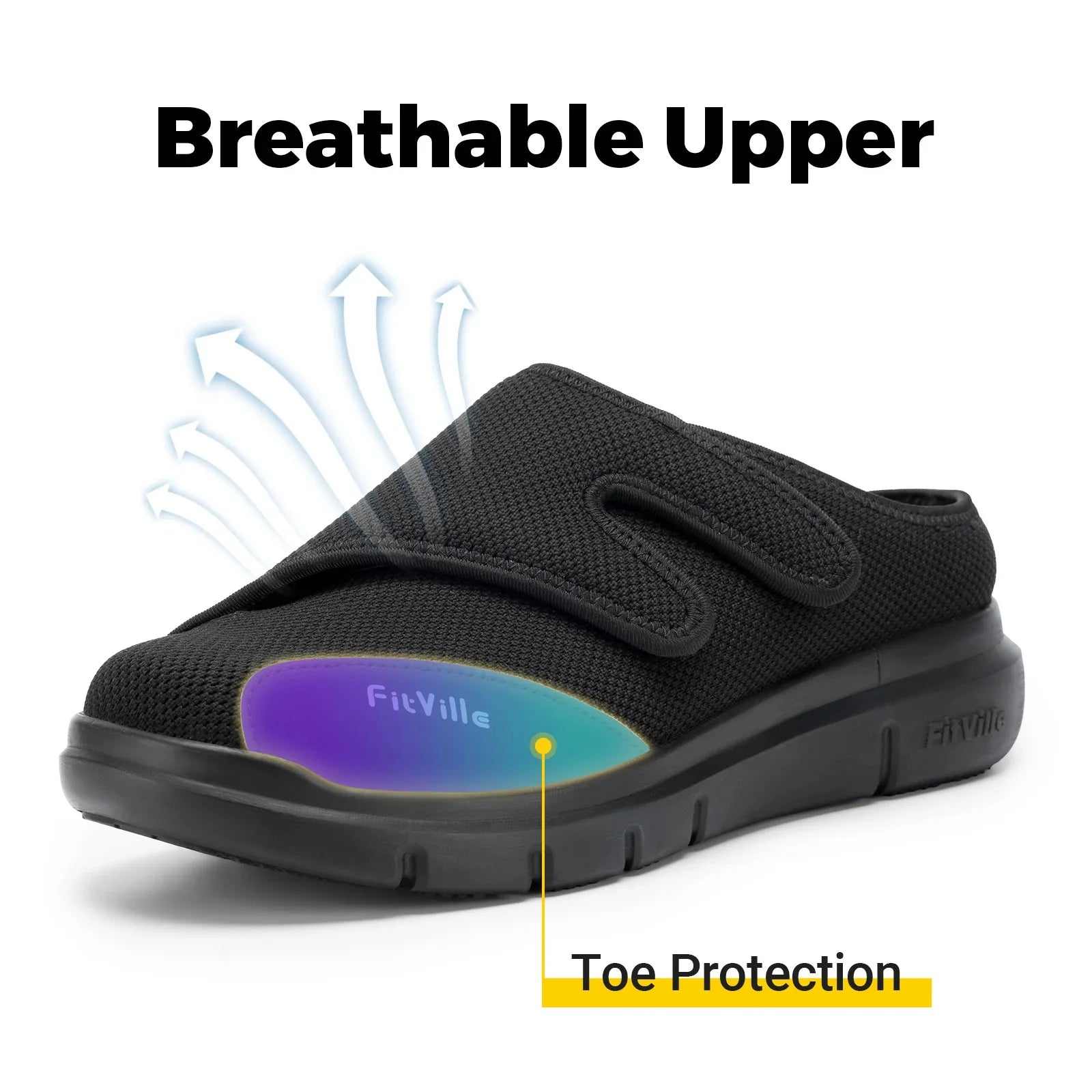 FitVille Men'S Half Slippers Diabetic Shoes Extra Wide 4E Adjustable Lightweight Casual Shoe For Swollen Feet Plantar Fasciitis