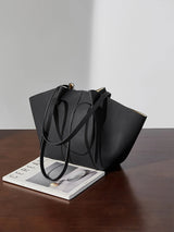 New Women's Large Capacity Cowhide Tote Fashionable Bat Wing Design Genuine Leather Handbag for Commuting Versatile Ladies Bag