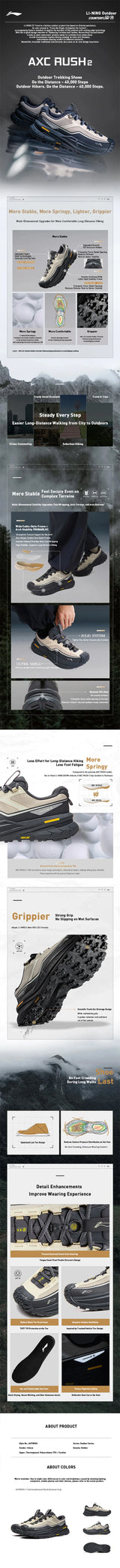 Li-Ning Unisex AXC RUSH 2 Outdoor Hiking Shoes BOOM Cushion Lightweight Springy Stable LiNing Anti-slip Sneakers AHTW003