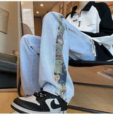 Men’s Bear Embroidered Wide-Leg Jeans
