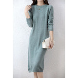 100% Merino Wool Long-Sleeve Midi Sweater Dress